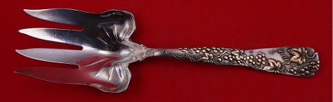 Fish Serving Fork w/ gold grapes & grape vines motif  9 1/2